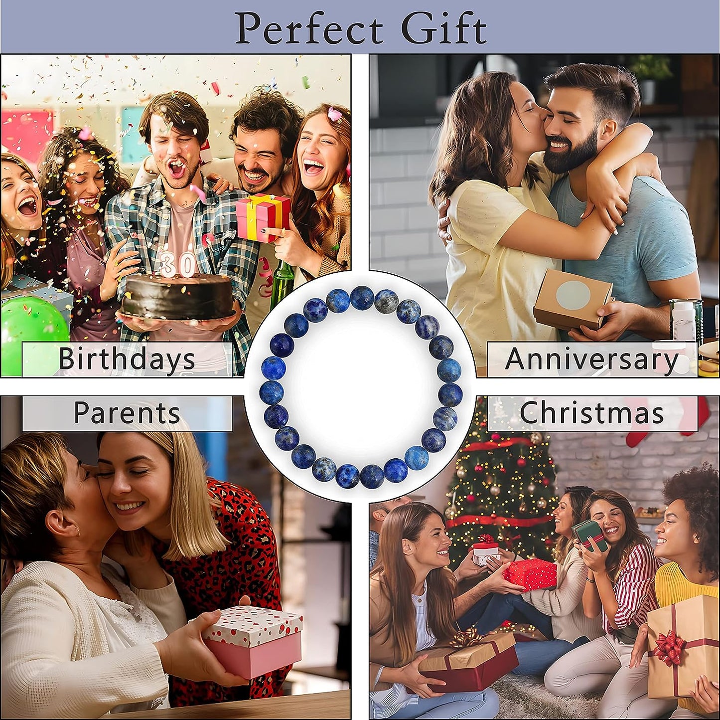 Lapis Lazuli crystal Bracelet for Wisdom and Creativity | Natural Gemstone Reiki Healing Crystals Handmade 8mm Round Beads Stretch Bracelet for Women & Men | Spiritual Gift for her