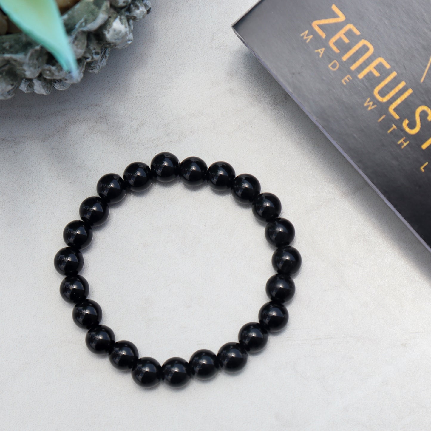 Black Tourmaline Natural Gemstone Reiki Healing Crystals Handmade 8mm Round Beads Stretch Bracelet for Women & Men | Spiritual Gift | Mother's day Gift | Adjustable size Crystal Bracelet for Women
