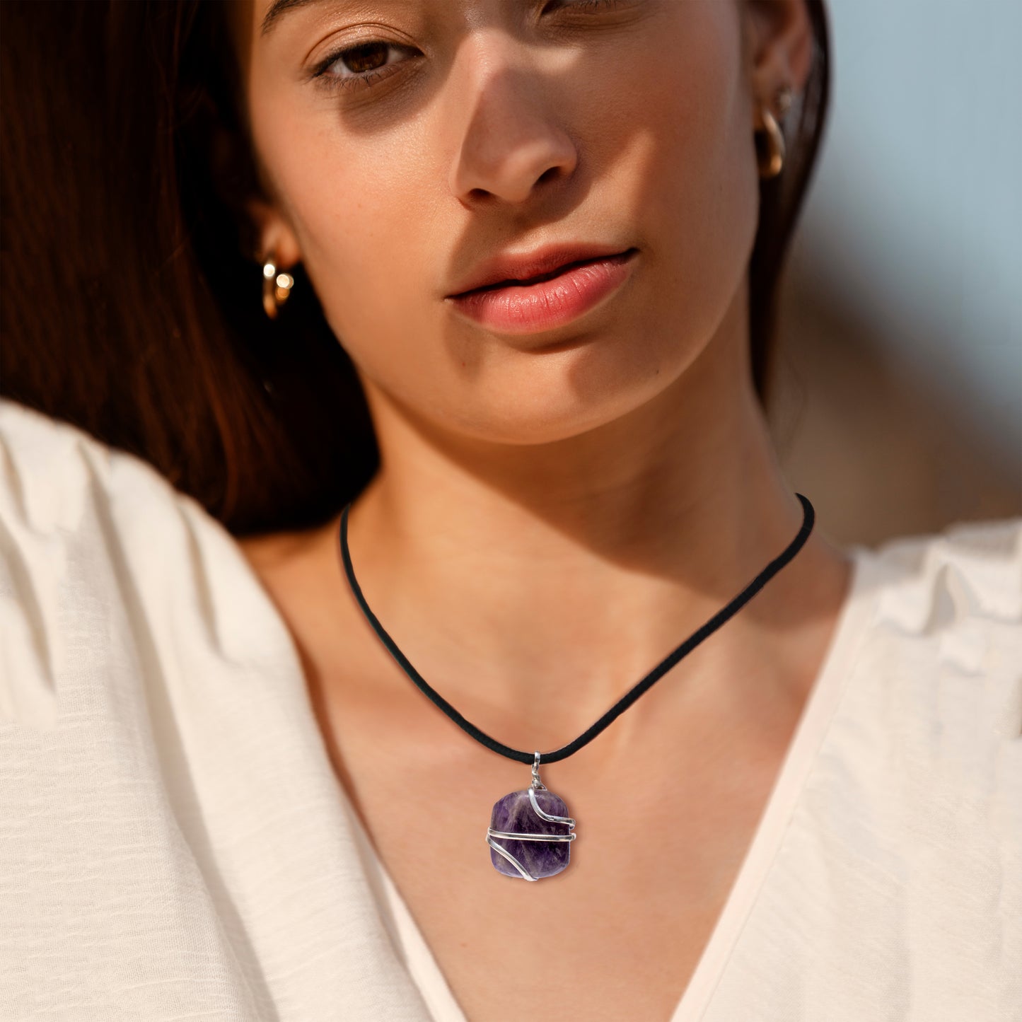 Amethyst Crystal Pendant Necklace for Stress Relief and Anxiety - Handmade & Ethically Sourced Raw Stone Necklace for Style and Wellness- Best Spiritual Healing Mother's Day Gift for her