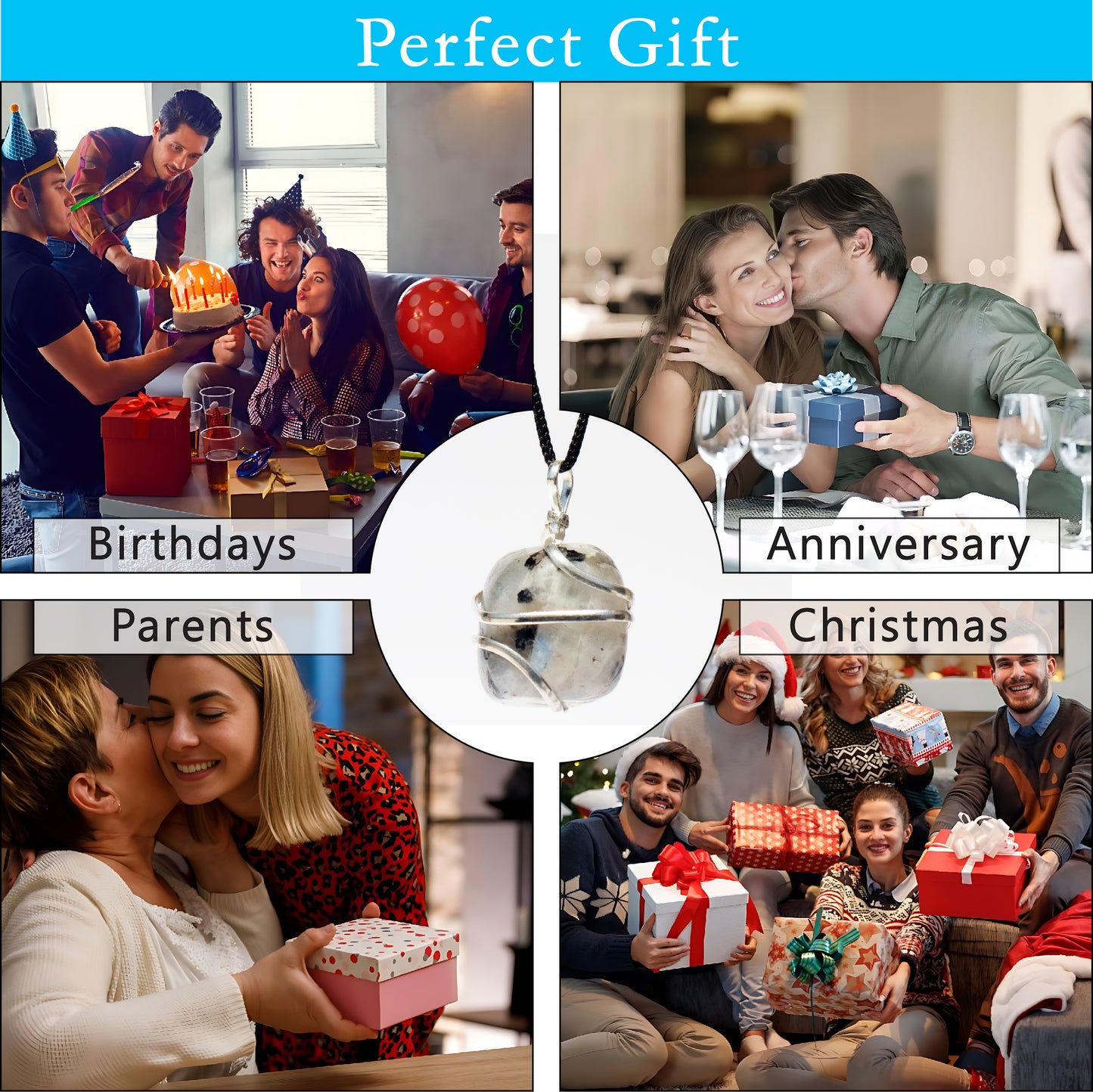 Rainbow Moonstone Crystal Pendant Necklace for Emotional Healing and Balance - Handmade & Ethically Sourced Raw Stone Necklace for Intuition and Inspiration Best Mother's Day Gift for her