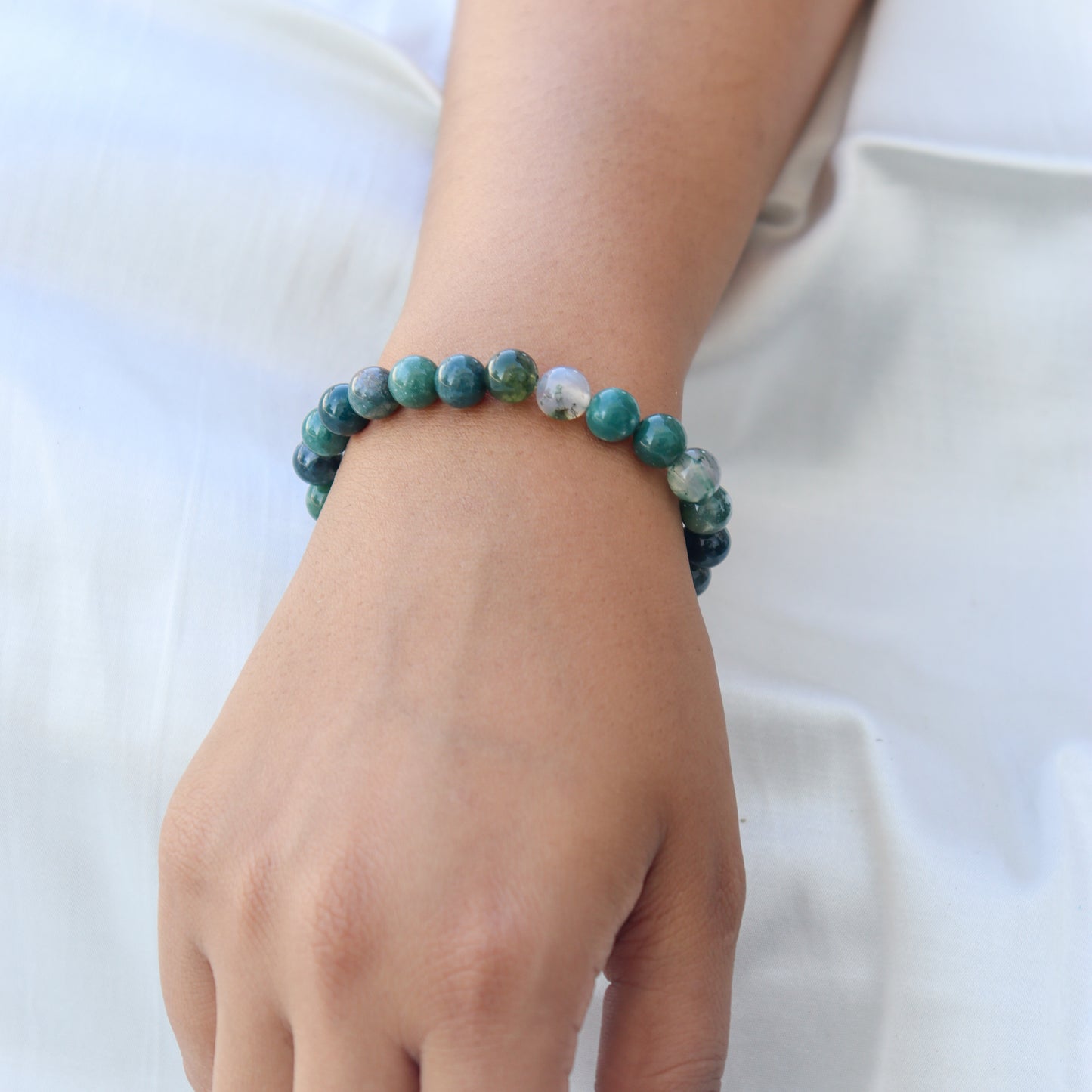 Moss Agate Natural Gemstone Reiki Healing Crystals Handmade 8mm Round Beads Stretch Bracelet for Women & Men | Spiritual Gift | Mother's day Gift | Adjustable size Crystal Bracelet for Women