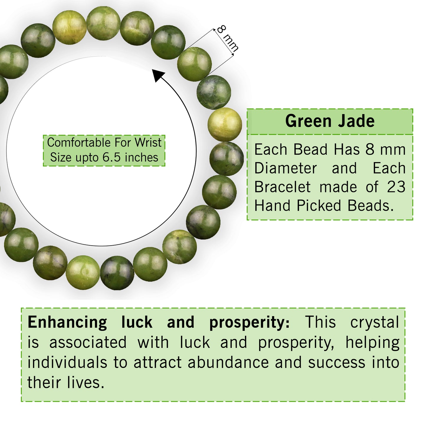Green Jade Natural Gemstone Reiki Healing Crystals Handmade 8mm Round Beads Stretch Bracelet for Women & Men | Spiritual Gift | Mother's day Gift | Adjustable size Crystal Bracelet for Women