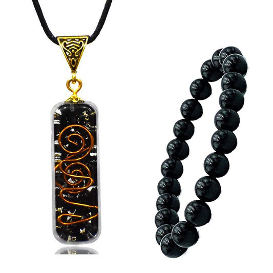 Black Tourmaline Orgone Necklace & Bracelet Gift Set
