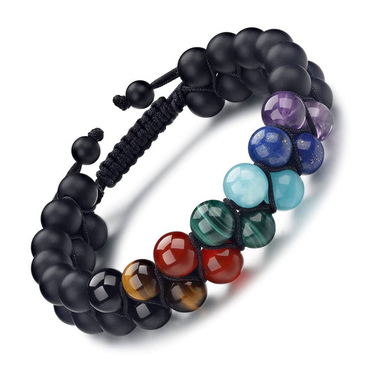 7 Chakra Bracelet with Real Stones Tigers Eye Obsidan Amethyst Malachite Amazonite Lapis Lazuli Red Agate Beads Bracelets for Multi Healing Protection Balance