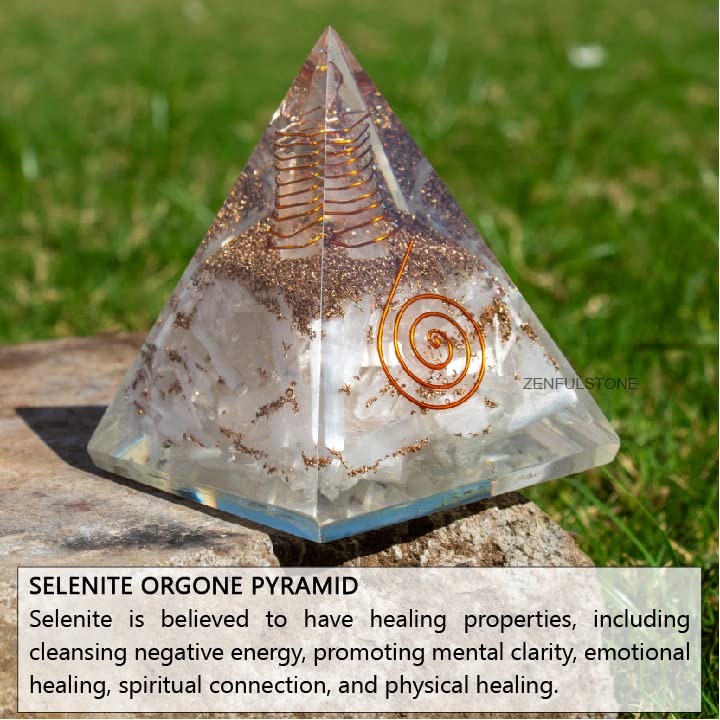 Selenite Orgone Pyramid for Clarity, Emotional Healing, Spiritual Connection