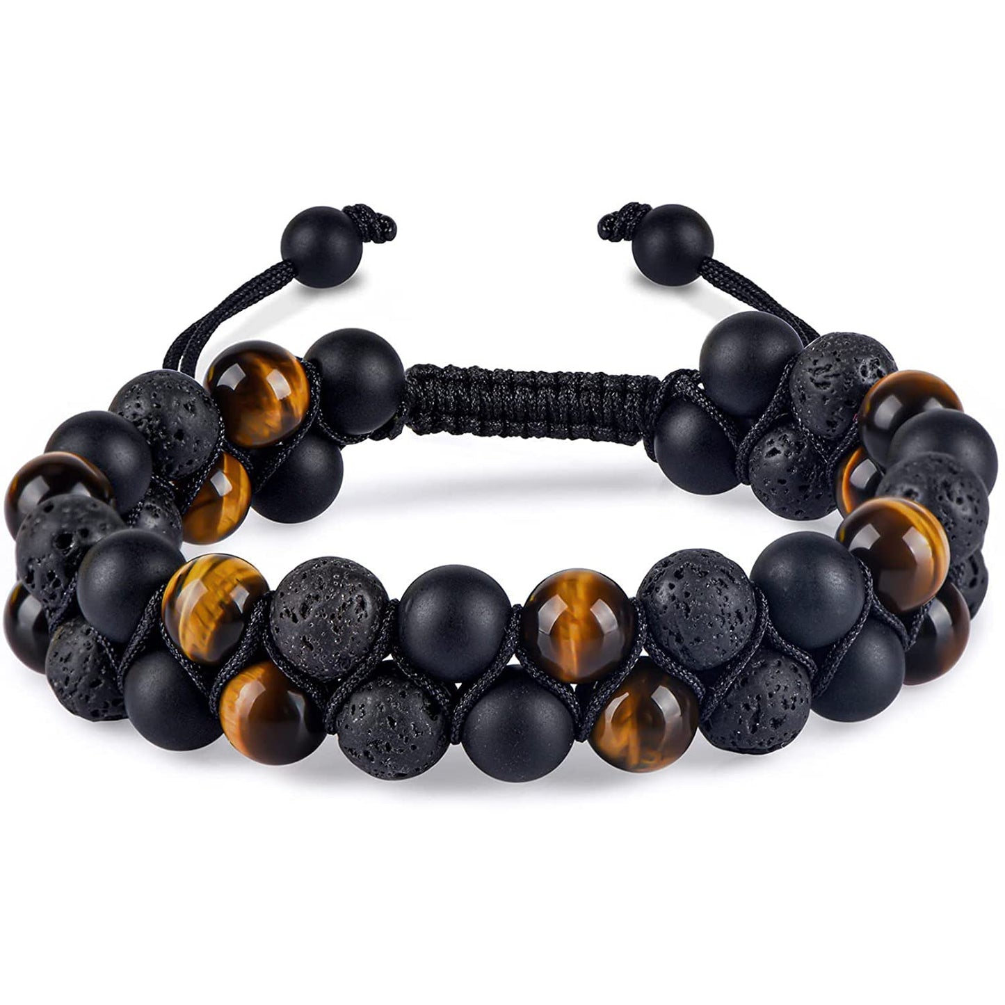 Triple Protection Bracelet, Authentic Tigers Eye, Lava Rock and Matte Onyx 8mm Beads double layer Bracelet