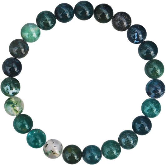 Moss Agate Natural Gemstone Reiki Healing Crystals Handmade 8mm Round Beads Stretch Bracelet for Women & Men | Spiritual Gift | Mother's day Gift | Adjustable size Crystal Bracelet for Women