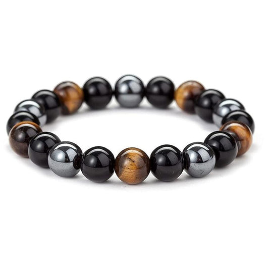 Triple Protection Bracelet - 8mm Hematite - Black Obsidian Stone - Tiger's Eye stretching Healing Bracelet