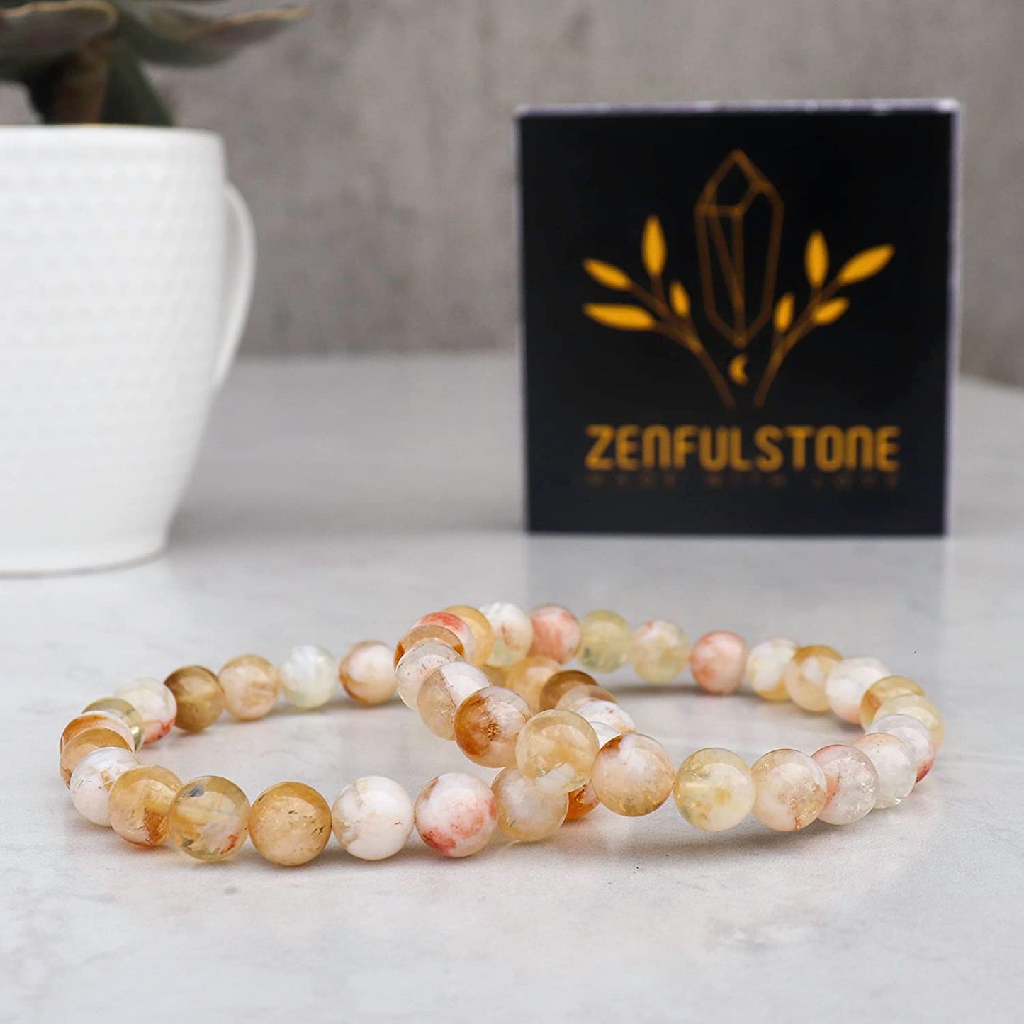 Citrine Natural Gemstone Reiki Healing Crystals Handmade 8mm Round Beads Stretch Bracelet for Women & Men | Spiritual Gift | Mother's day Gift | Adjustable size Crystal Bracelet for Women