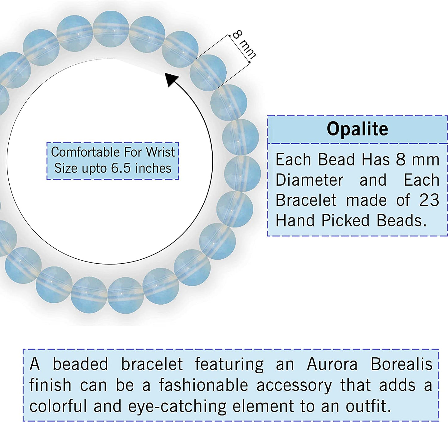 Opalite Natural Gemstone Reiki Healing Crystals Handmade 8mm Round Beads Stretch Bracelet for Women & Men | Spiritual Gift | Mother's day Gift | Adjustable size Crystal Bracelet for Women