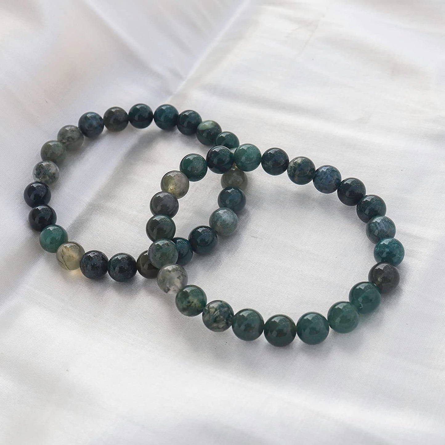 Moss Agate Natural Gemstone Reiki Healing Crystals Handmade 8mm Round Beads Stretch Bracelet for Women & Men | Spiritual Gift | Mother's day Gift | Adjustable size Crystal Bracelet for Women