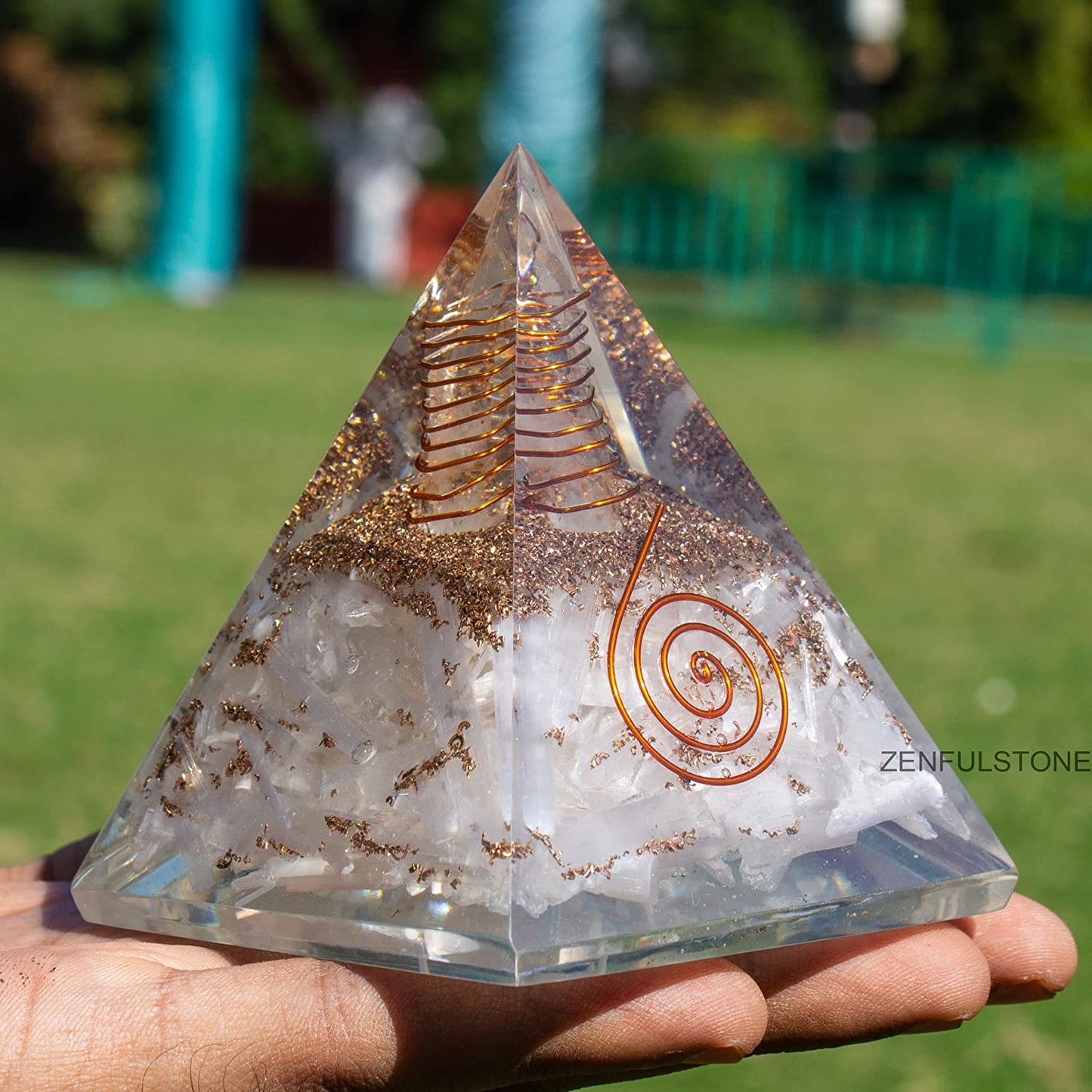 Selenite Orgone Pyramid for Clarity, Emotional Healing, Spiritual Connection