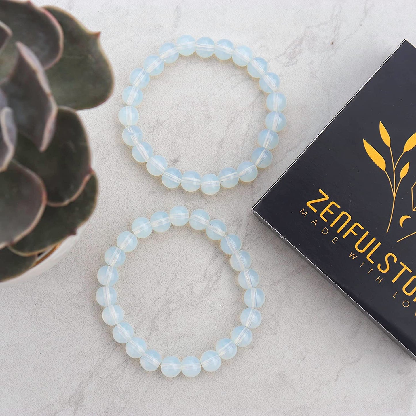 Opalite Natural Gemstone Reiki Healing Crystals Handmade 8mm Round Beads Stretch Bracelet for Women & Men | Spiritual Gift | Mother's day Gift | Adjustable size Crystal Bracelet for Women