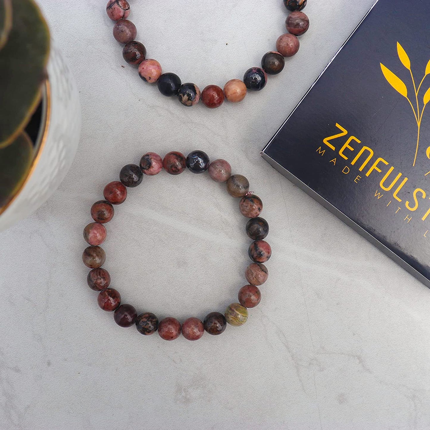 Black Rhodonite Natural Gemstone Reiki Healing Crystals Handmade 8mm Round Beads Stretch Bracelet for Women & Men | Spiritual Gift | Mother's day Gift | Adjustable size Crystal Bracelet for Women