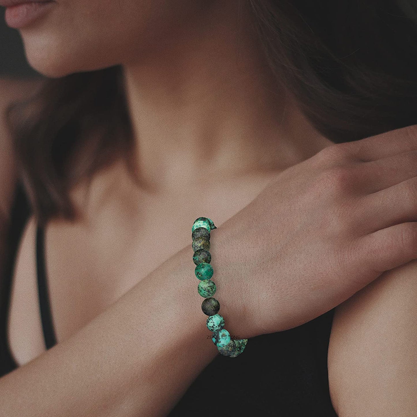 African Turquoise Natural Gemstone Reiki Healing Crystals Handmade 8mm Round Beads Stretch Bracelet for Women & Men | Spiritual Gift | Mother's day Gift | Adjustable size Crystal Bracelet for Women