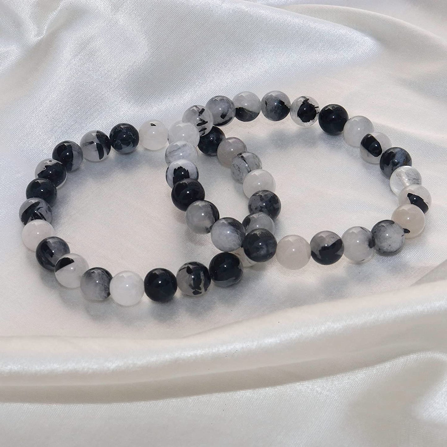 Black Rutilated Quartz Natural Gemstone Reiki Healing Crystals Handmade 8mm Round Beads Stretch Bracelet for Women & Men | Spiritual Gift | Mother's day Gift | Adjustable size Crystal Bracelet for Women