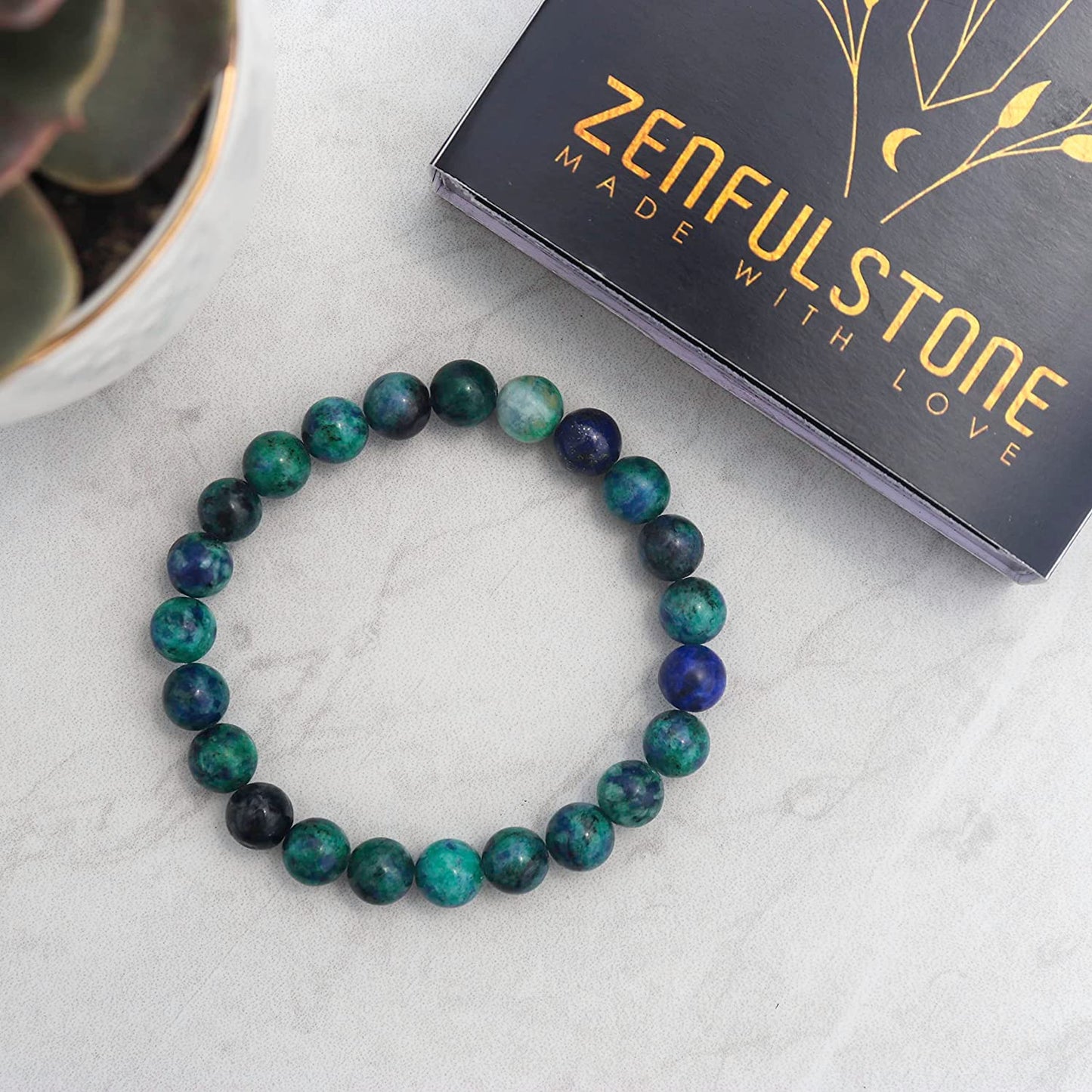 Azurite Natural Gemstone Reiki Healing Crystals Handmade 8mm Round Beads Stretch Bracelet for Women & Men | Spiritual Gift | Mother's day Gift | Adjustable size Crystal Bracelet for Women