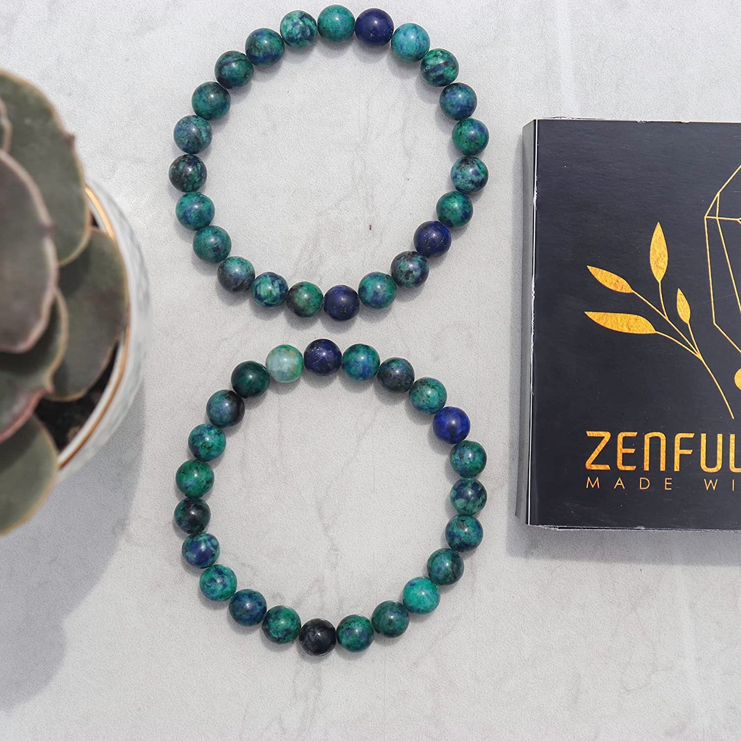 Azurite Natural Gemstone Reiki Healing Crystals Handmade 8mm Round Beads Stretch Bracelet for Women & Men | Spiritual Gift | Mother's day Gift | Adjustable size Crystal Bracelet for Women