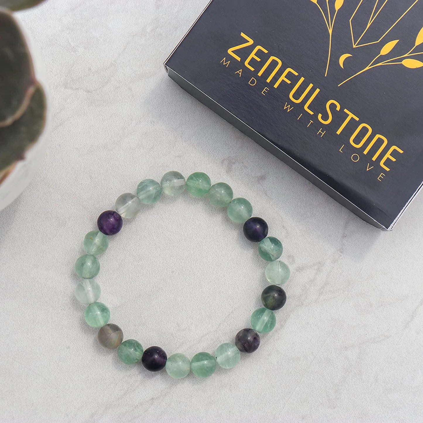 Fluorite Natural Gemstone Reiki Healing Crystals Handmade 8mm Round Beads Stretch Bracelet for Women & Men | Spiritual Gift | Mother's day Gift | Adjustable size Crystal Bracelet for Women