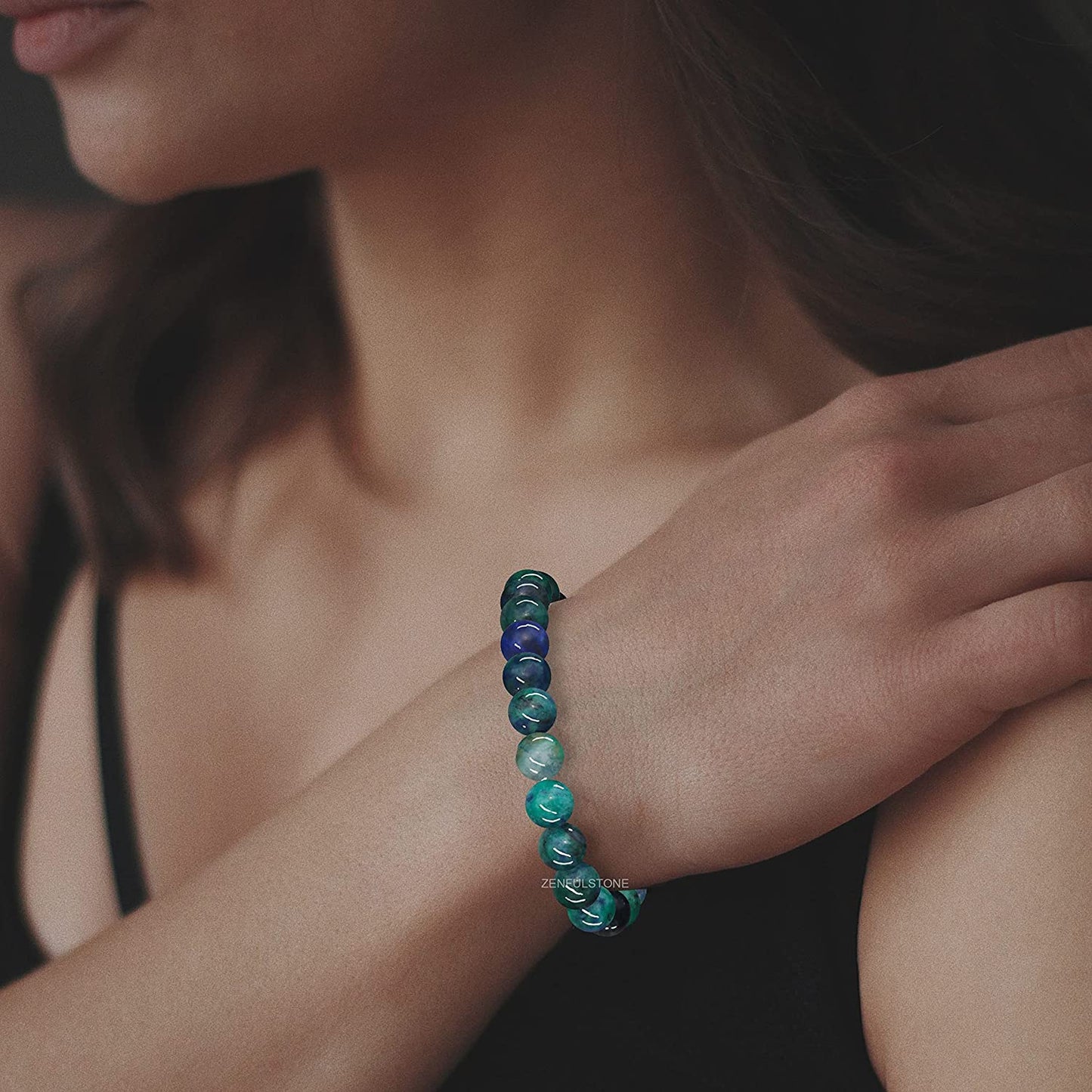 Azurite Natural Gemstone Reiki Healing Crystals Handmade 8mm Round Beads Stretch Bracelet for Women & Men | Spiritual Gift | Mother's day Gift | Adjustable size Crystal Bracelet for Women