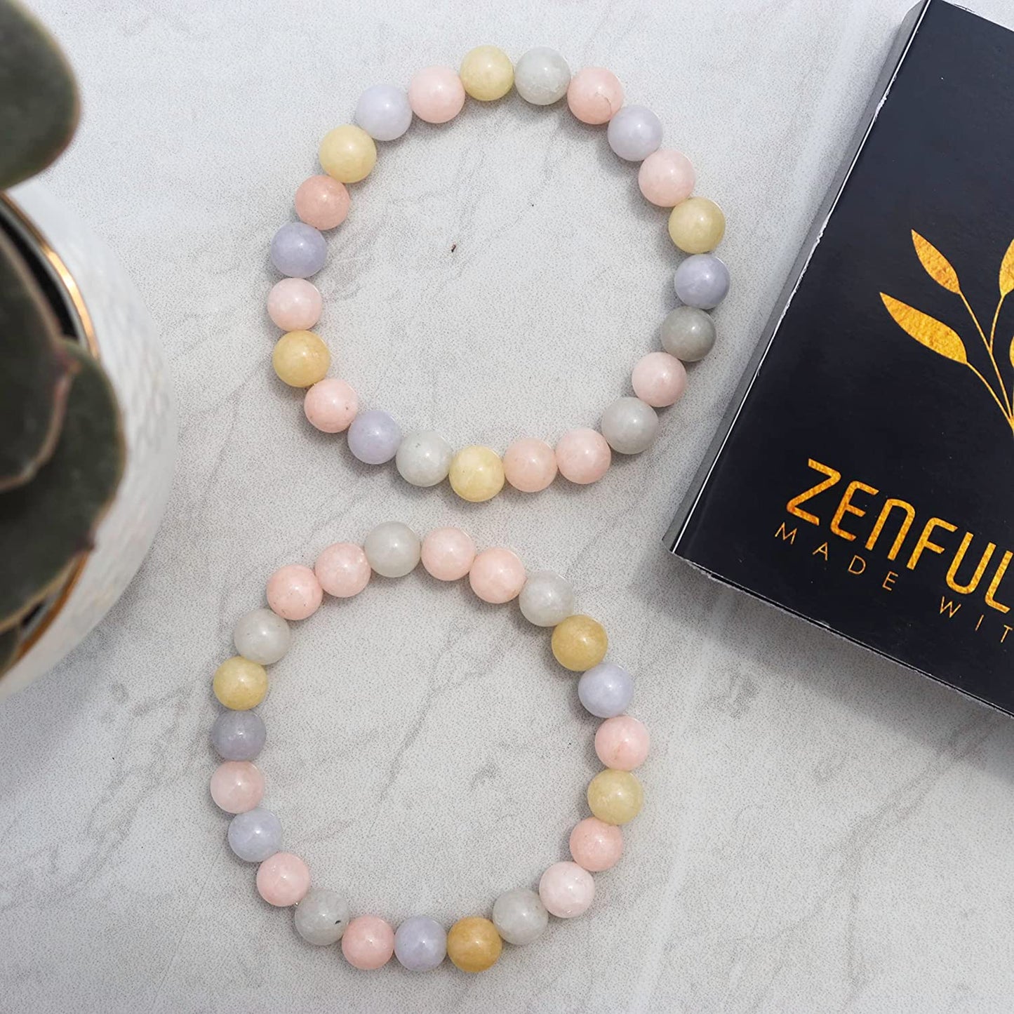 Morgonite Natural Gemstone Reiki Healing Crystals Handmade 8mm Round Beads Stretch Bracelet for Women & Men | Spiritual Gift | Mother's day Gift | Adjustable size Crystal Bracelet for Women