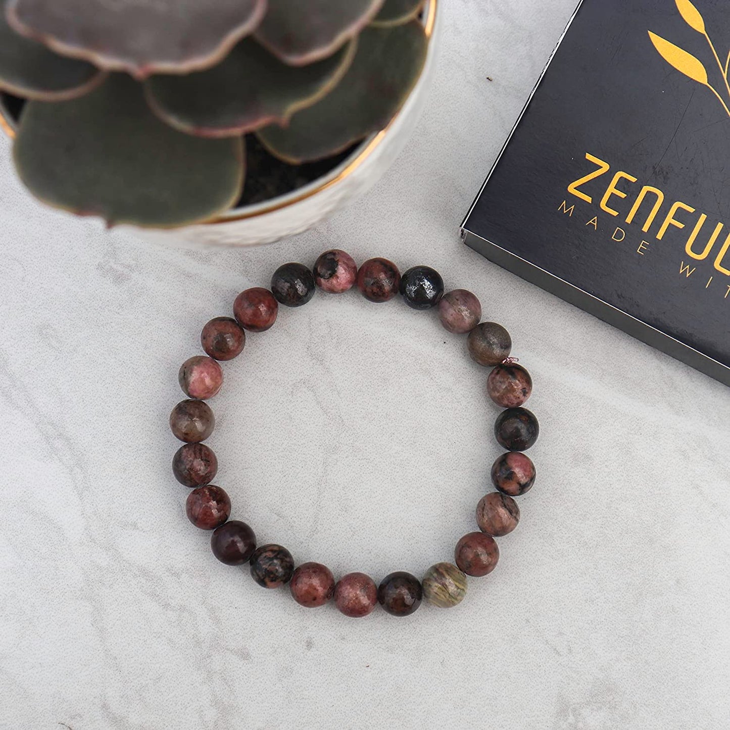 Black Rhodonite Natural Gemstone Reiki Healing Crystals Handmade 8mm Round Beads Stretch Bracelet for Women & Men | Spiritual Gift | Mother's day Gift | Adjustable size Crystal Bracelet for Women