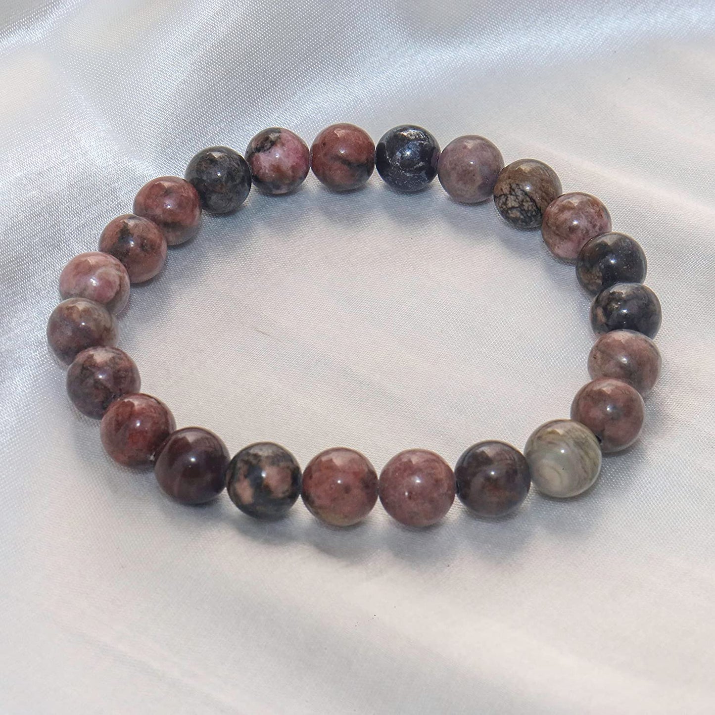 Black Rhodonite Natural Gemstone Reiki Healing Crystals Handmade 8mm Round Beads Stretch Bracelet for Women & Men | Spiritual Gift | Mother's day Gift | Adjustable size Crystal Bracelet for Women