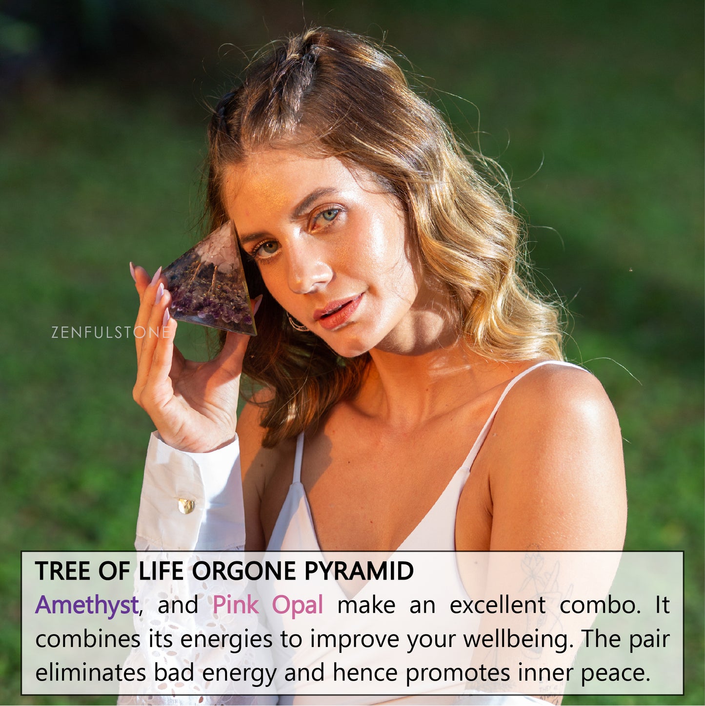 Pink Tree of Life Flower Orgonite Pyramid - Pink Opal & Amethyst