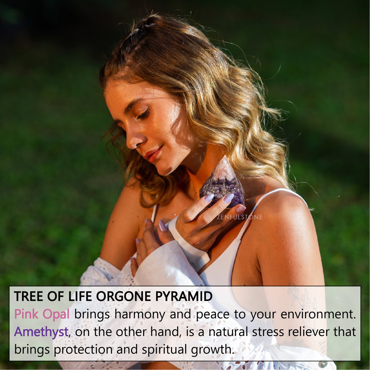 Pink Tree of Life Flower Orgonite Pyramid - Pink Opal & Amethyst
