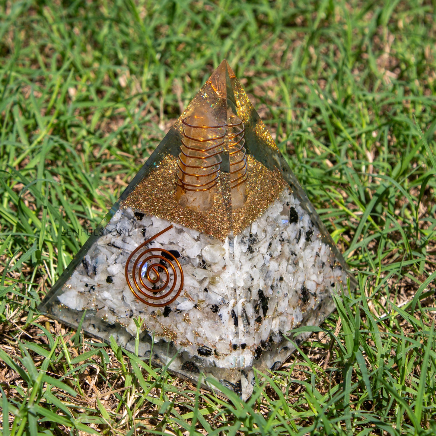 Rainbow Moonstone Orgone Pyramid for Joy, Success, Inner Peace, Wisdom, Unconditional Love, Confidence & Protection