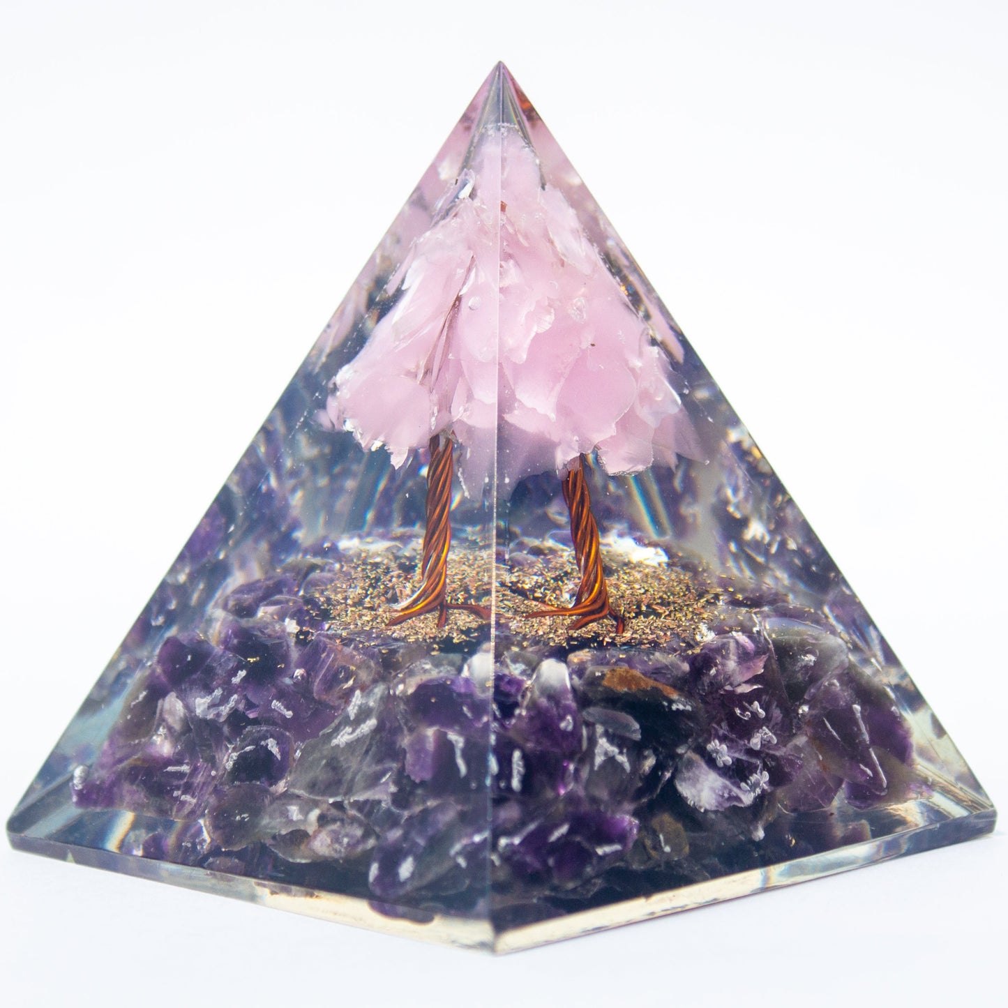 Pink Tree of Life Flower Orgonite Pyramid - Pink Opal & Amethyst