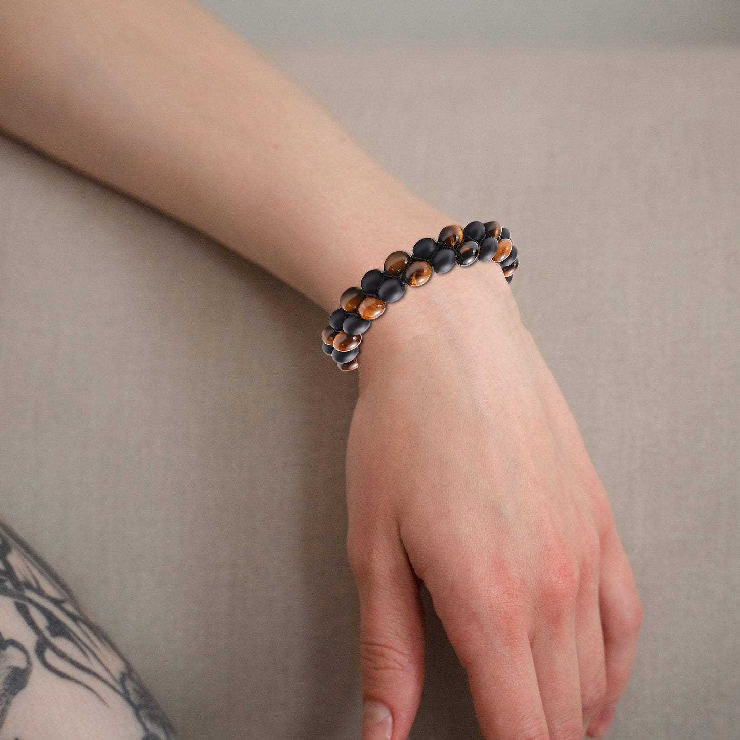 Triple Protection Bracelet Tiger Eye & Matte Onyx Stone - Tiger's Eye Healing Bracelet