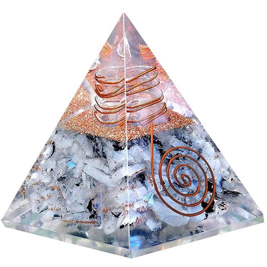 Rainbow Moonstone Orgone Pyramid for Joy, Success, Inner Peace, Wisdom, Unconditional Love, Confidence & Protection