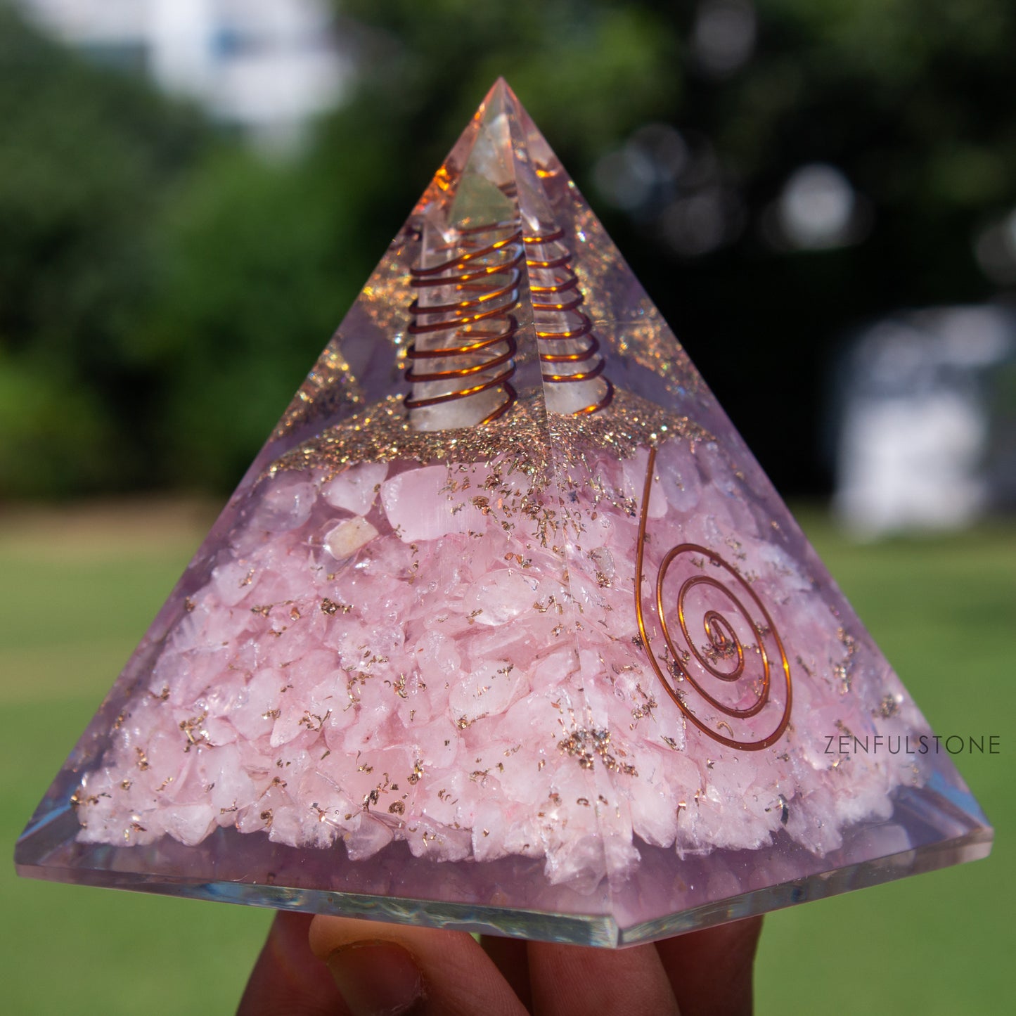 Rose Quartz Orgone Pyramid for Peace, Calm & Unconditional Love, Confidence & Protection