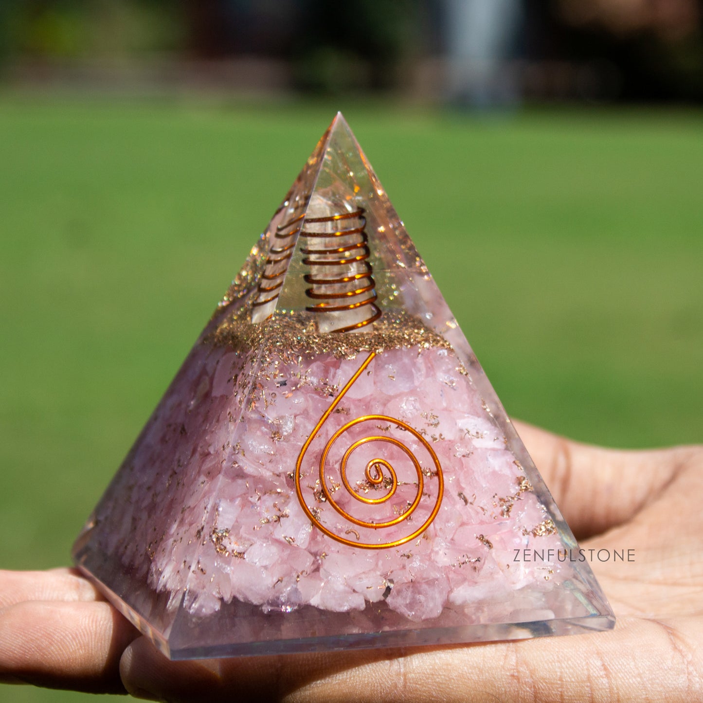 Rose Quartz Orgone Pyramid for Peace, Calm & Unconditional Love, Confidence & Protection