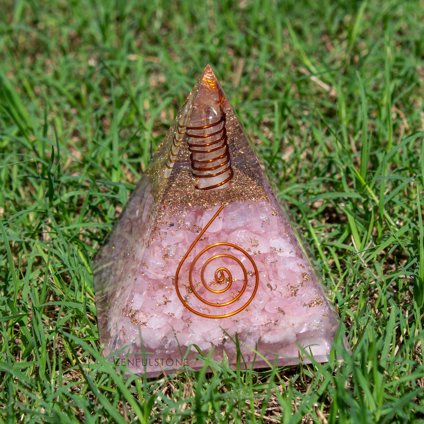 Rose Quartz Orgone Pyramid for Peace, Calm & Unconditional Love, Confidence & Protection