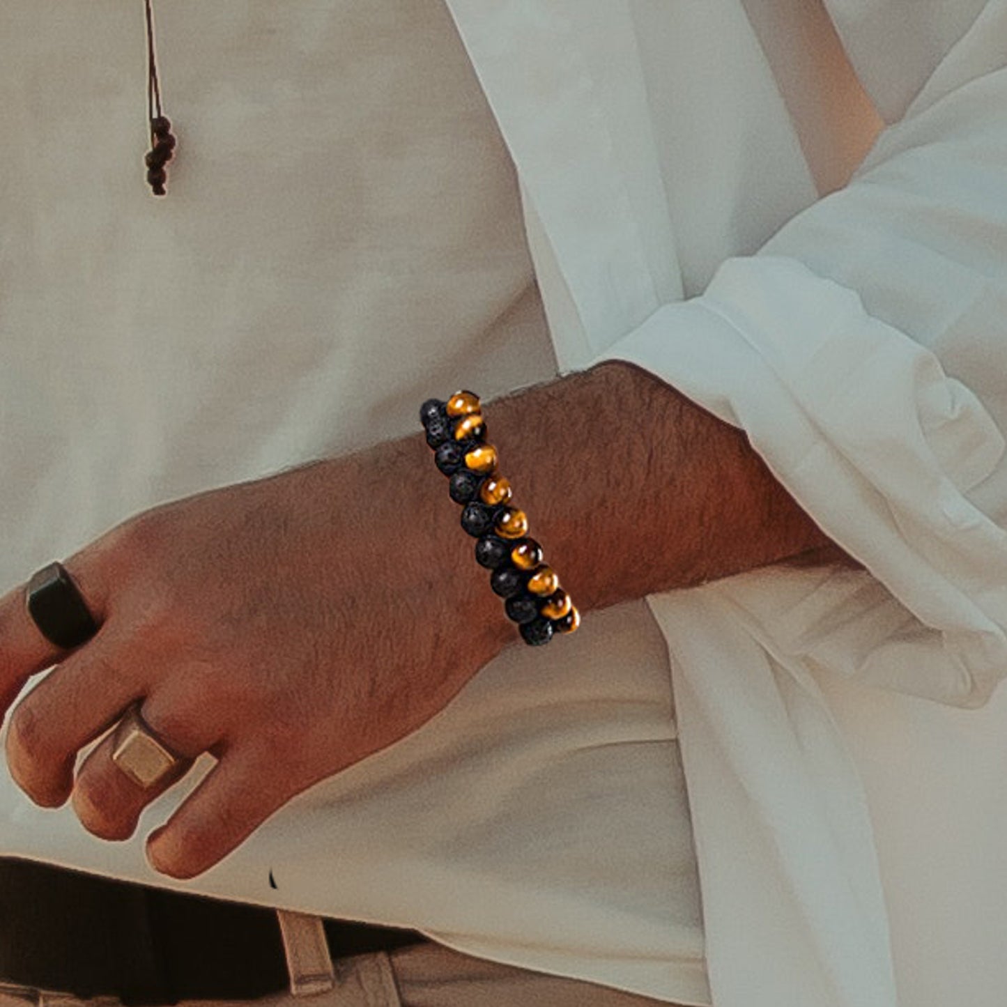 Triple Protection Bracelet, Authentic Tigers Eye and Lava 8mm Beads double layer Bracelet