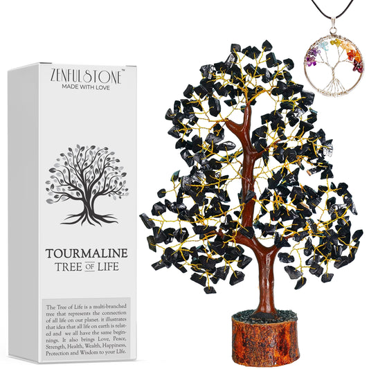 Black Tourmaline Tree of Life Crystal Tree for Energy - Protection | Feng Shui Money Bonsai Tree | Home - Office - Tree of Life Decor | Healing Gemstone Artificial Tree | Spiritual Gift