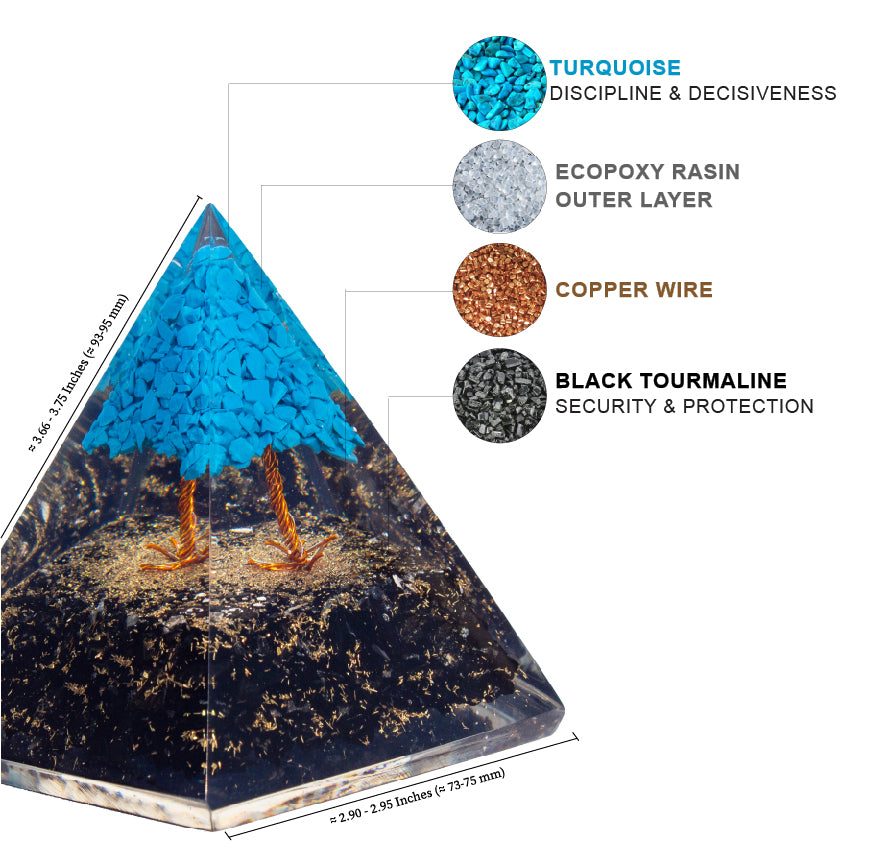 Tree of Life Flower Orgonite Pyramid - Turquoise & Tourmaline