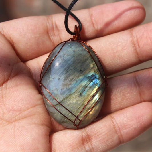 labradorite Necklace copper wire wrapped