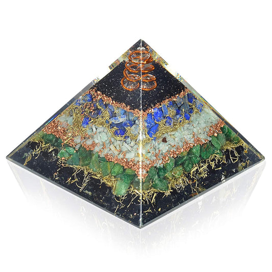 Black Tourmaline, Lapis Lazuli, Amazonite & Green Jade Orgonite Pyramid for Protection