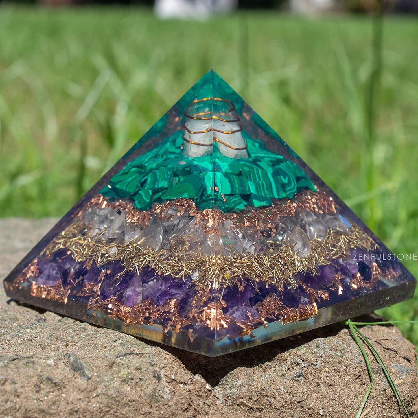 Love Attraction Orgone Pyramid With Rose Quartz, Amethyst, Malachite