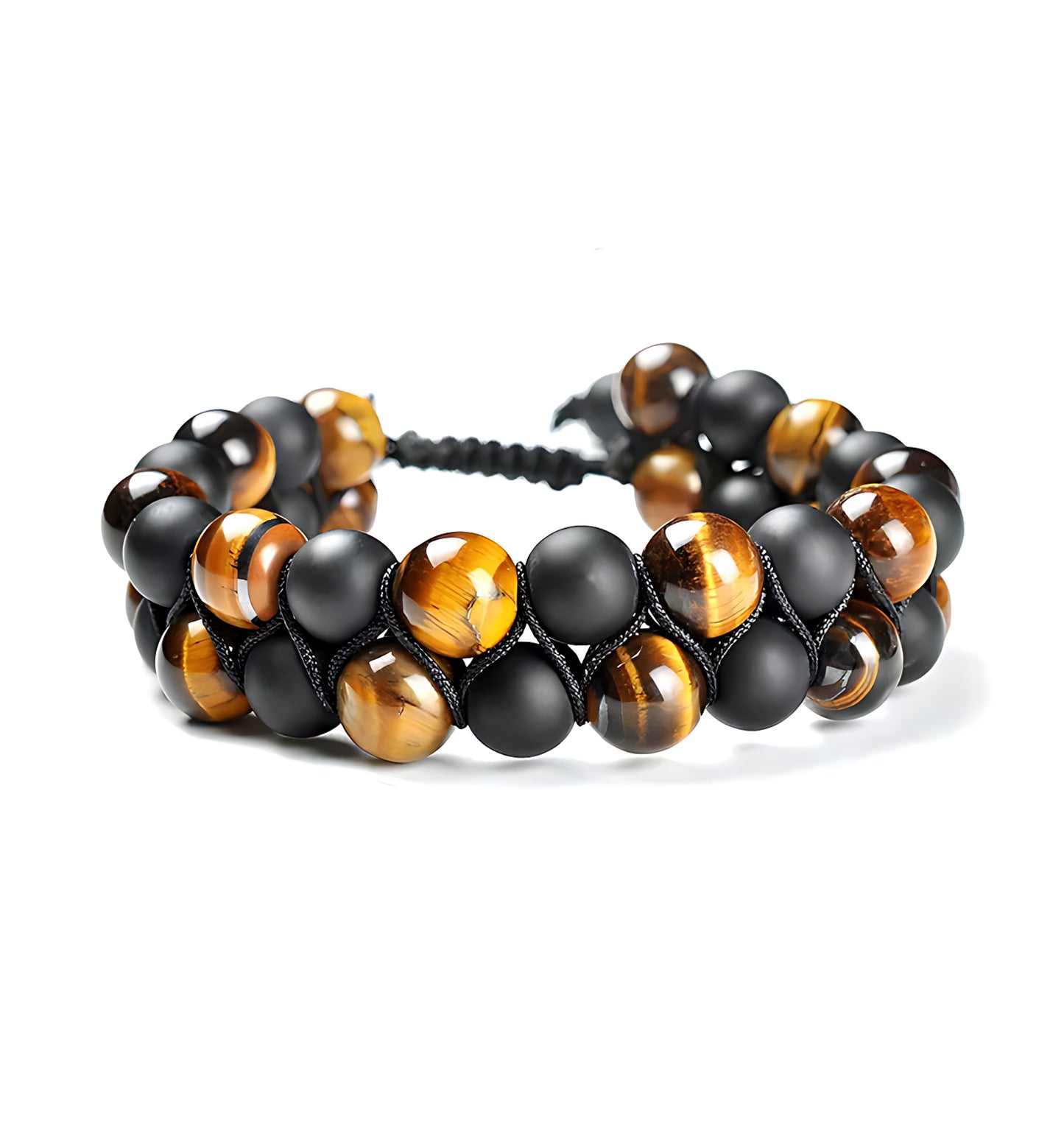 Triple Protection Bracelet Tiger Eye & Matte Onyx Stone - Tiger's Eye Healing Bracelet