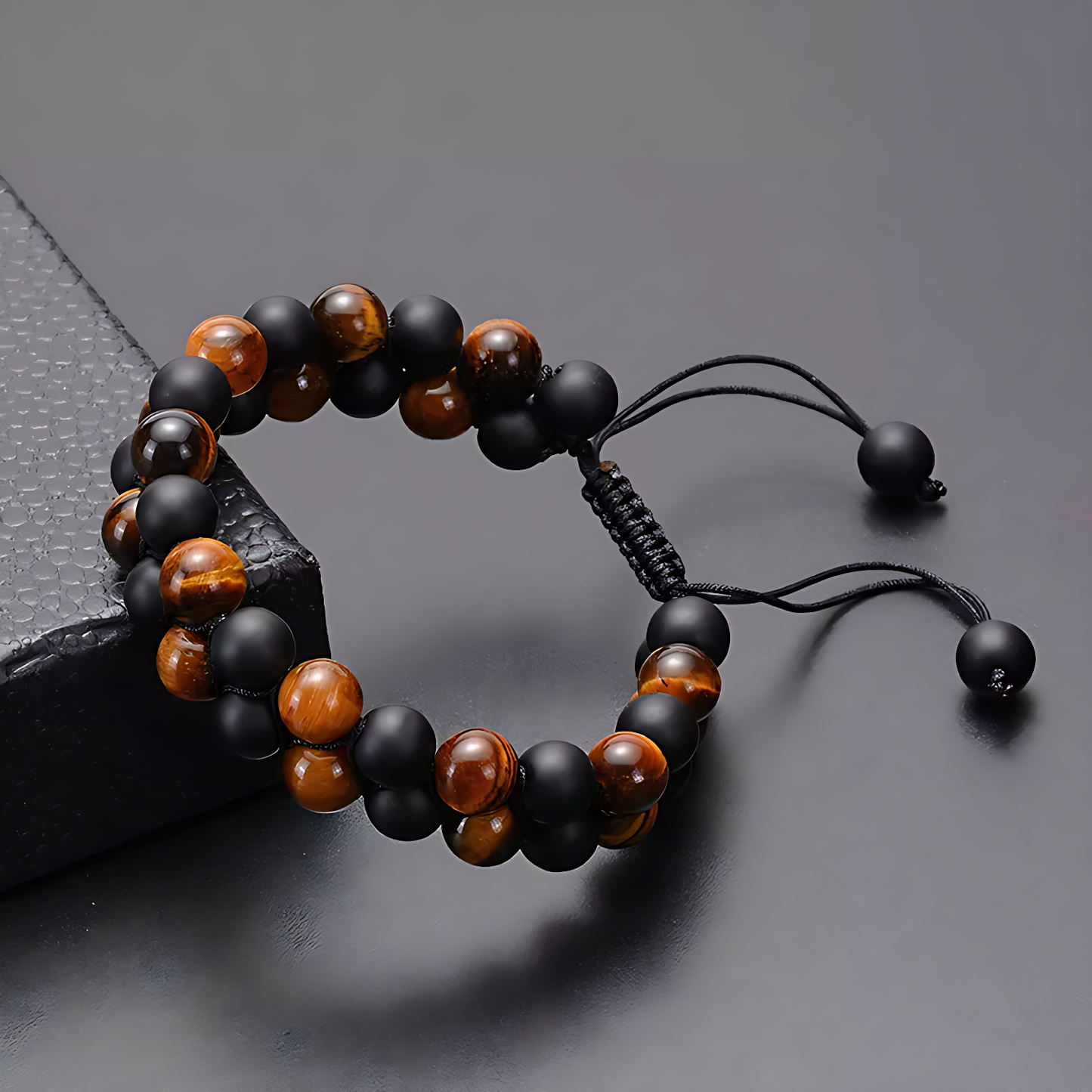 Triple Protection Bracelet Tiger Eye & Matte Onyx Stone - Tiger's Eye Healing Bracelet