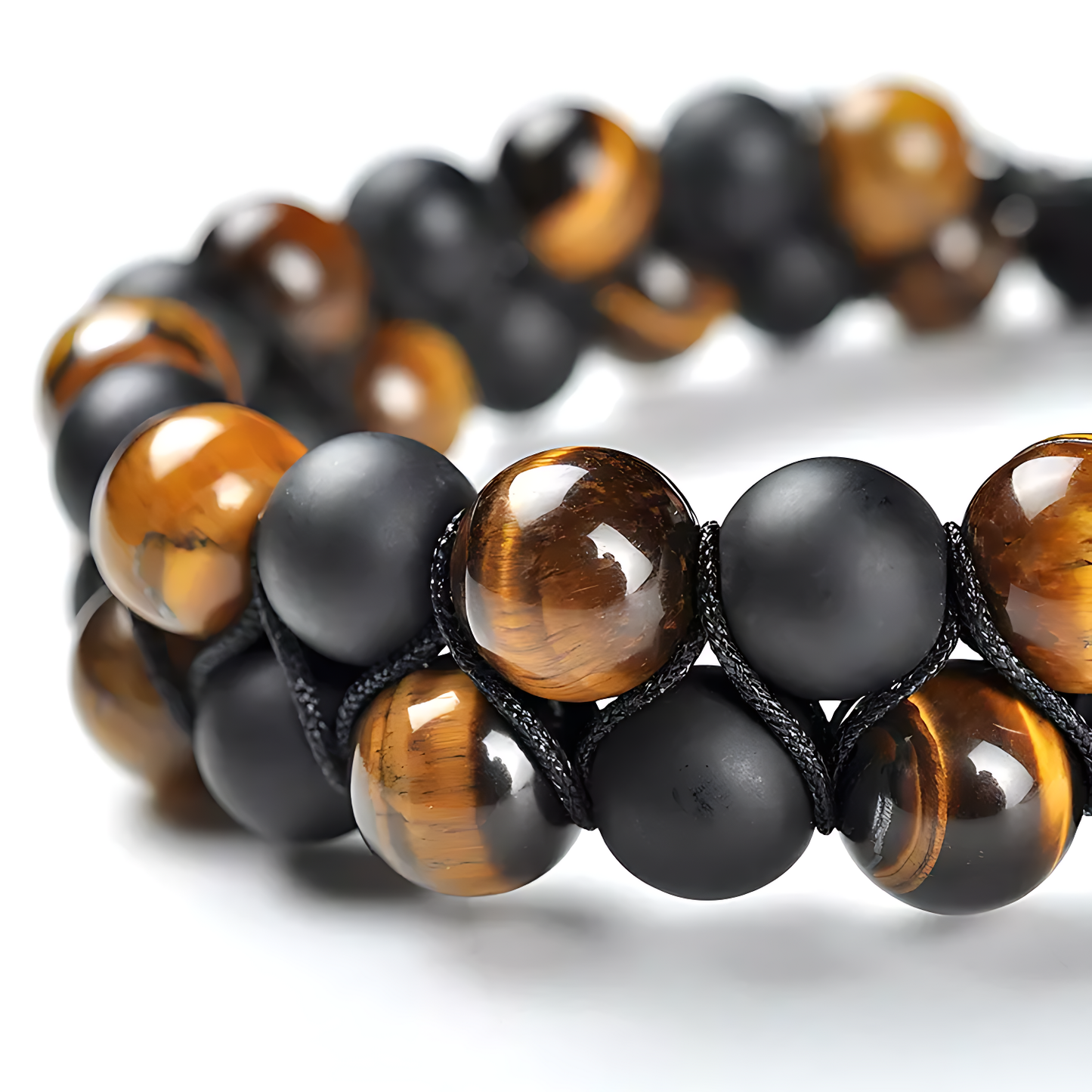 Triple Protection Bracelet Tiger Eye & Matte Onyx Stone - Tiger's Eye Healing Bracelet