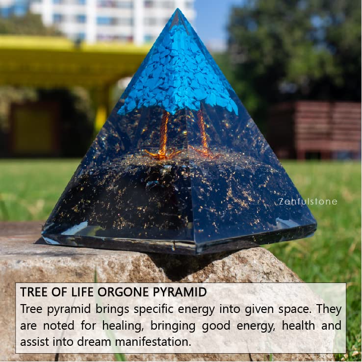 Tree of Life Flower Orgonite Pyramid - Turquoise & Tourmaline