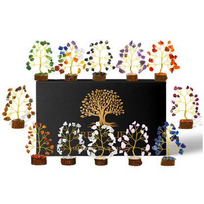 Crystal Tree Gifts for Women, Set of 12 Handcrafted Small Tree of Life Chakra Healing Crystals & Stones for Positive Energy, Good Luck, Home and Office Decor, Birthday Presents