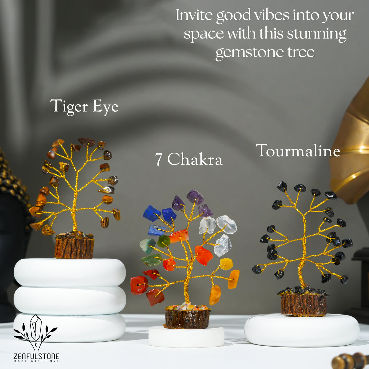 Crystal Tree Gifts for Women, Set of 12 Handcrafted Small Tree of Life Chakra Healing Crystals & Stones for Positive Energy, Good Luck, Home and Office Decor, Birthday Presents