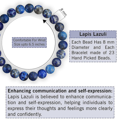 Lapis Lazuli crystal Bracelet for Wisdom and Creativity | Natural Gemstone Reiki Healing Crystals Handmade 8mm Round Beads Stretch Bracelet for Women & Men | Spiritual Gift for her