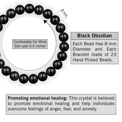 Black Tourmaline Natural Gemstone Reiki Healing Crystals Handmade 8mm Round Beads Stretch Bracelet for Women & Men | Spiritual Gift | Mother's day Gift | Adjustable size Crystal Bracelet for Women